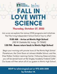 Irving Schools Foundation Fall In Love With Science